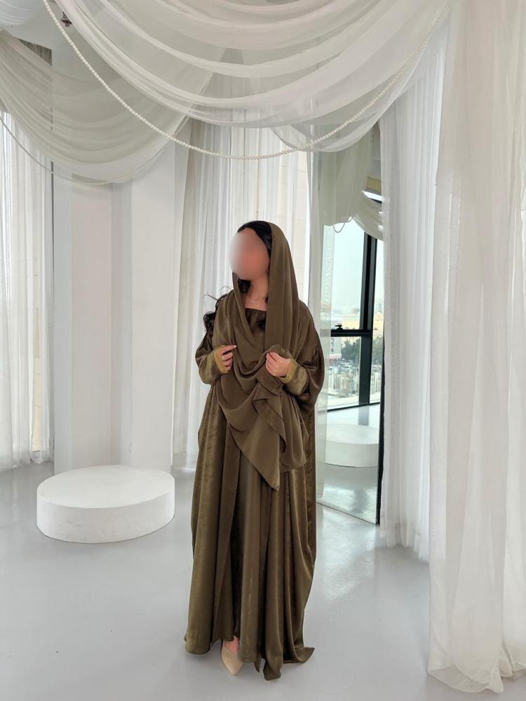 Olive Silk Flow Abaya - Half bisht