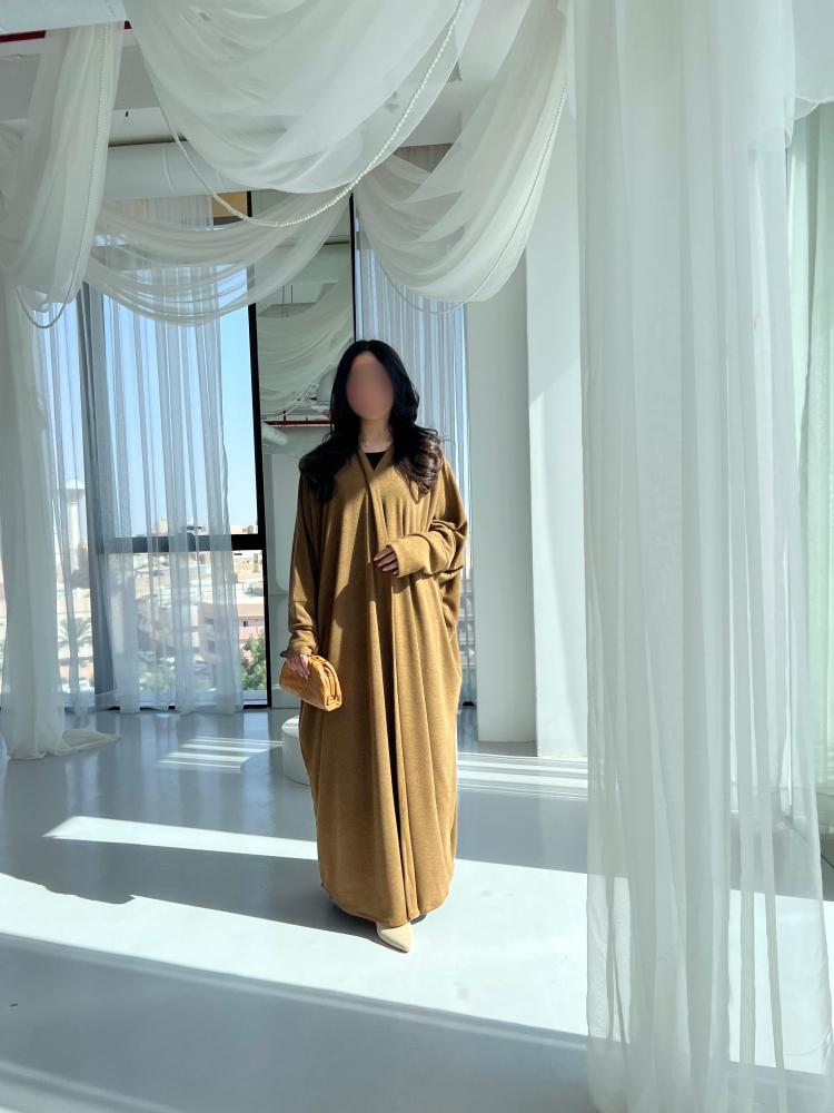 Golden Tan Wool Abaya ⁠Butterfly Cut