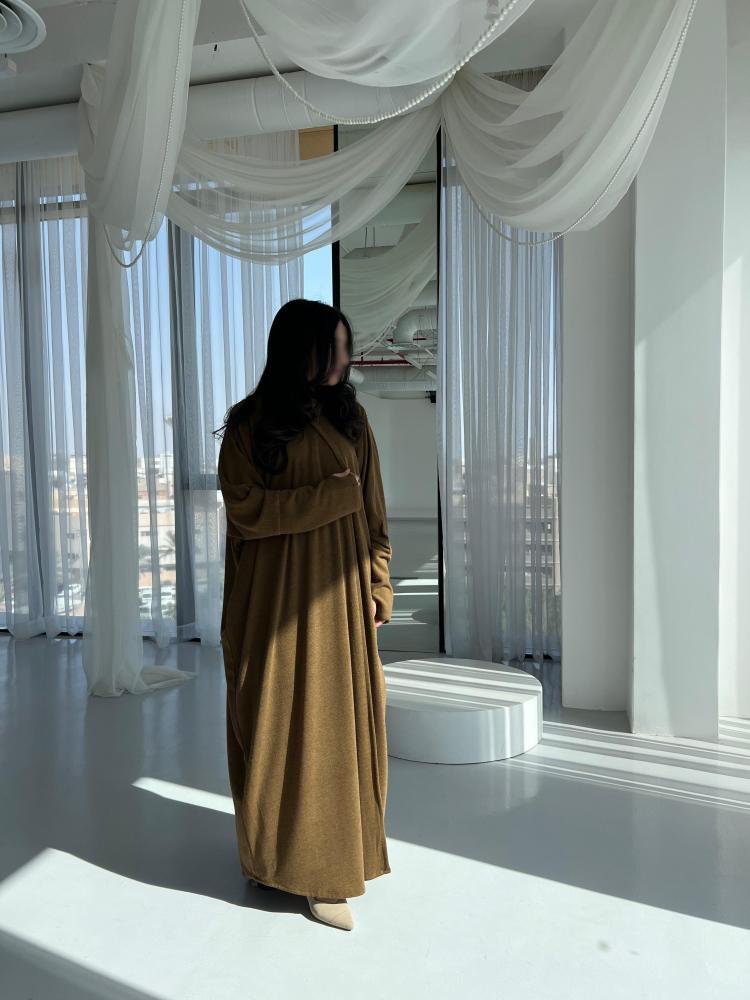 Golden Tan Wool Abaya ⁠Butterfly Cut