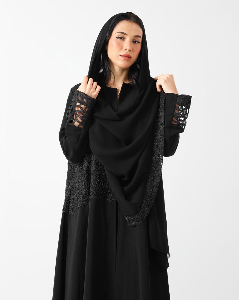 Black Lace Panel Abaya