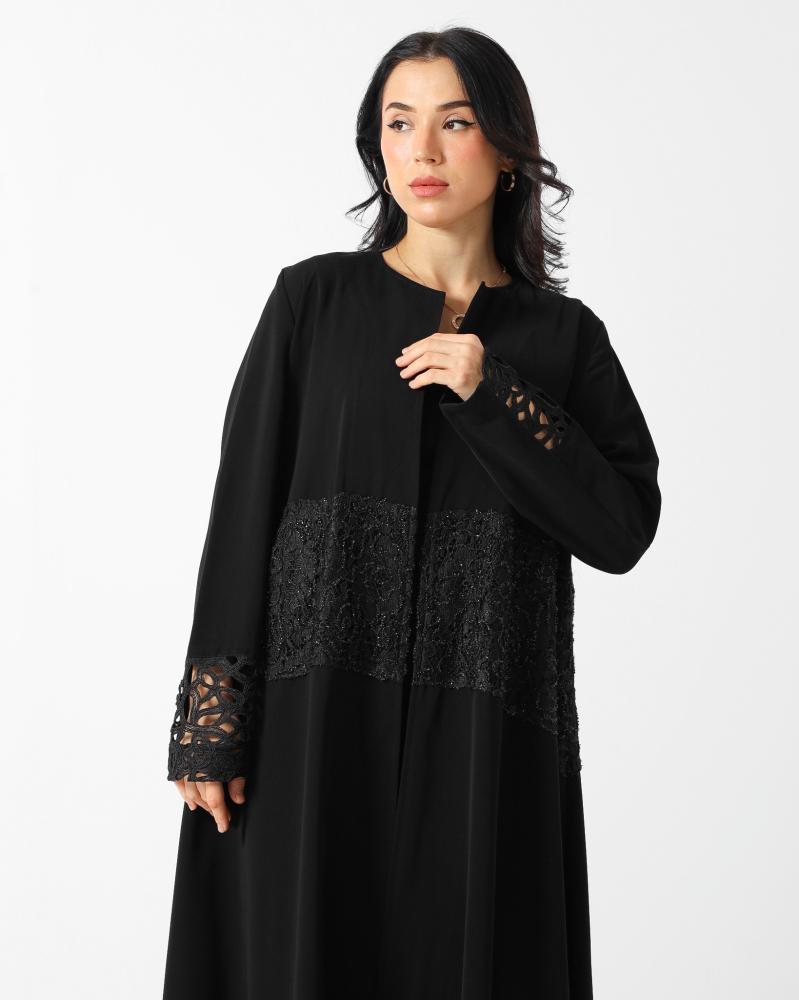 Black Lace Panel Abaya
