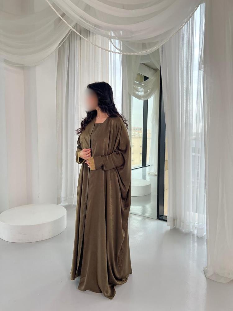 Olive Silk Flow Abaya - Half bisht
