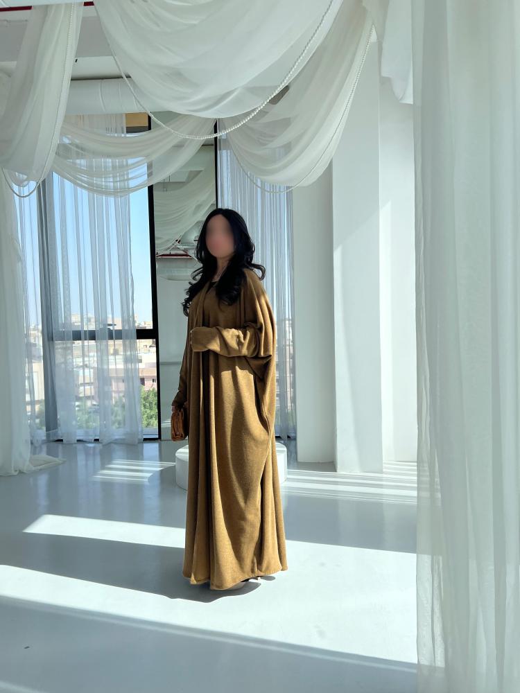 Golden Tan Wool Abaya ⁠Butterfly Cut