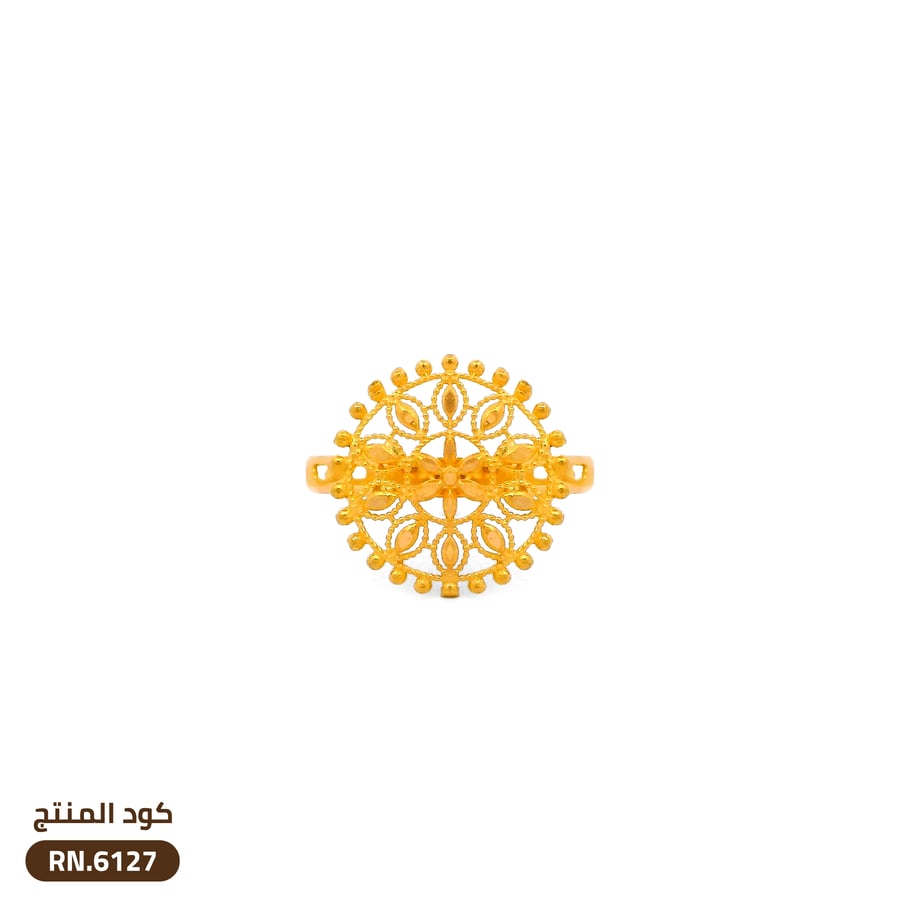 خاتم زهرة بتصميم شبكي ذهب عيار 21 (RN.6127)