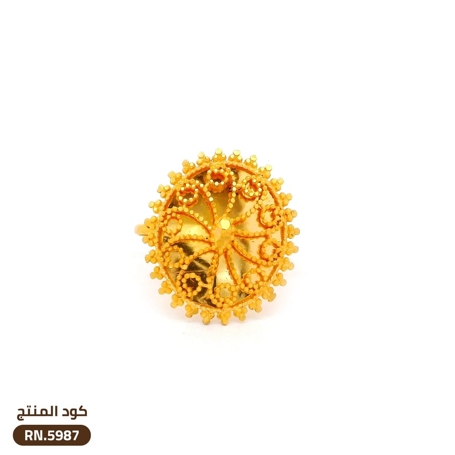 خاتم دائري بنقوش فريدة ذهب عيار 21 (RN.5987)