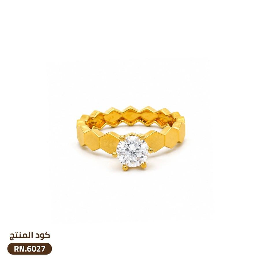 خاتم خلية النحل بفص زركون ذهب عيار 21(RN.6027)