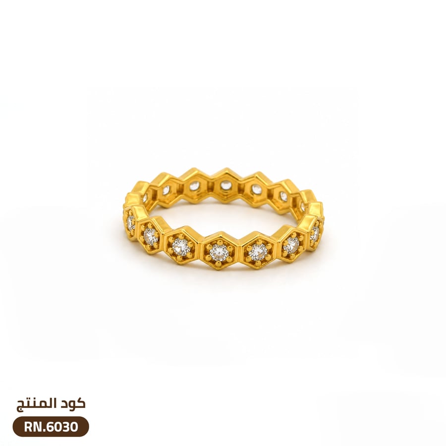 خاتم خلية النحل بفصوص زركون ذهب عيار 21 (RN.6030)