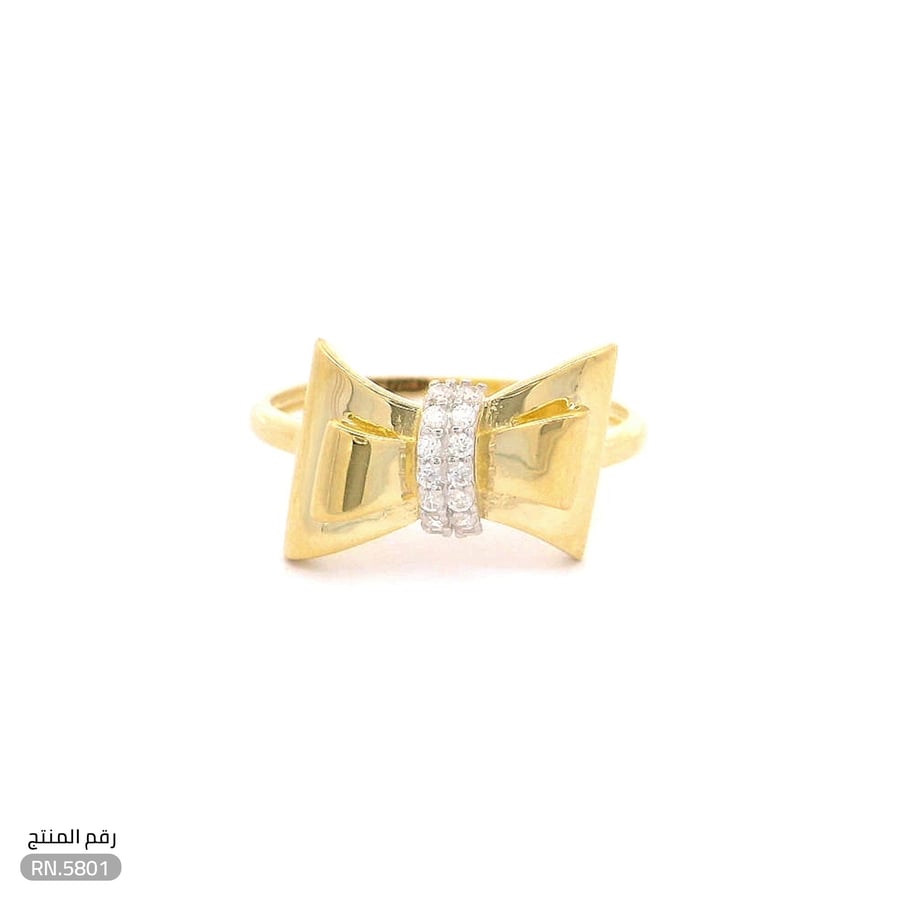 خاتم ذهب عيار 18 تصميم فيونكة بفصوص أنيقة (RN.5801)