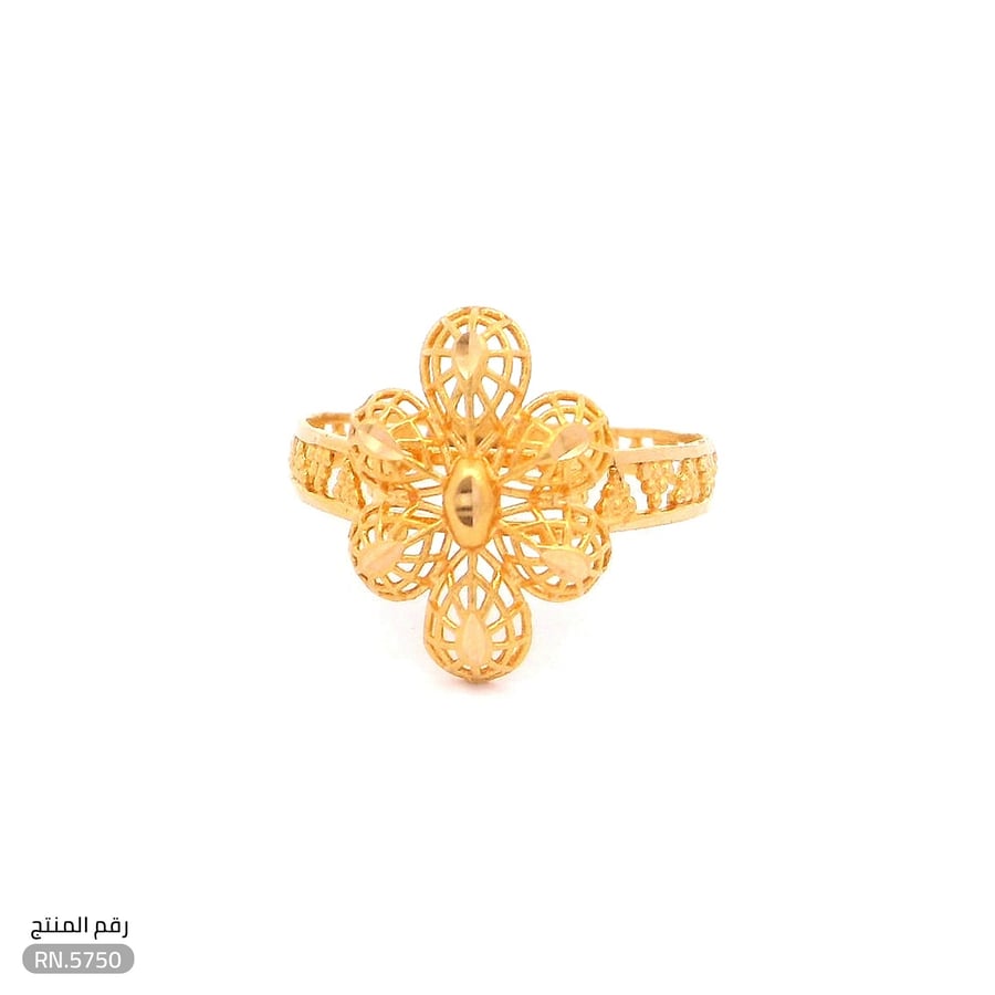 خاتم ذهب عيار 21 تصميم زهرة بنقش فاخر (RN.5750)