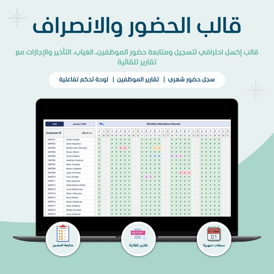 قالب الحضور والانصراف - النسخه الانجليزيه