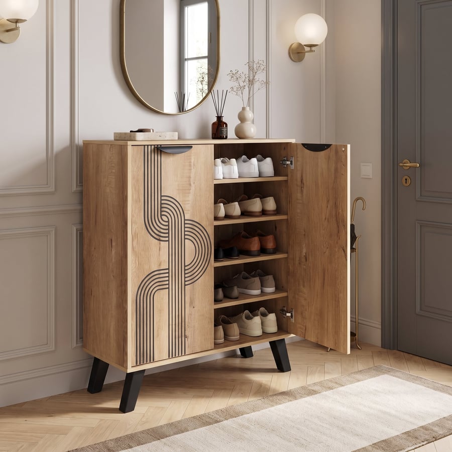 Two-door Malaysian wood shoe cabinet - wooden