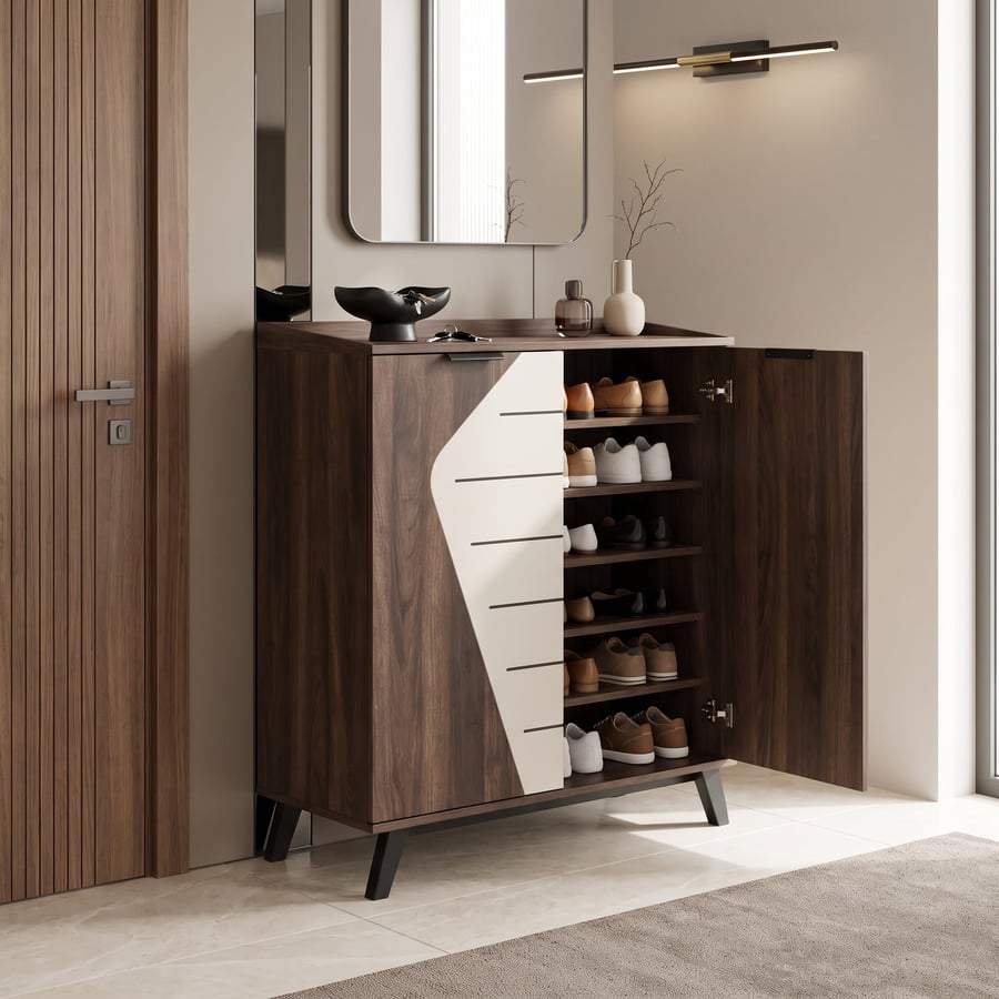 Marble double door shoe cabinet - brown and multicolored