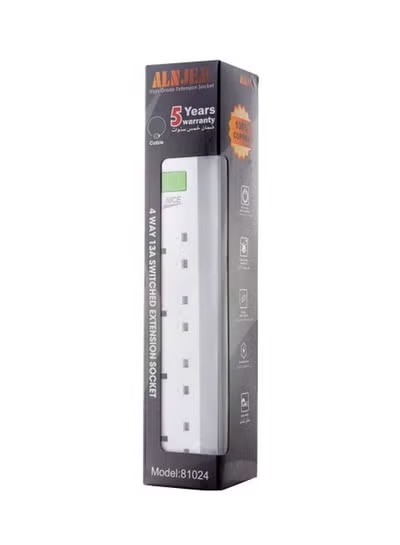 4-Way Electric Power Extension Socket White