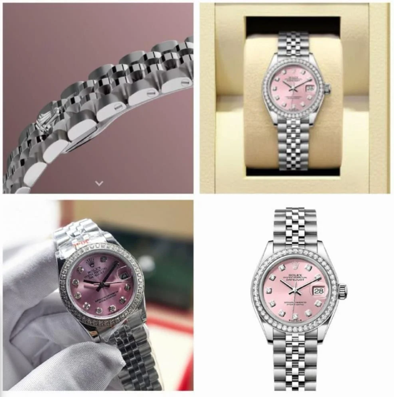 ساعه رولكس لون وردي datejust 31mm كريستال