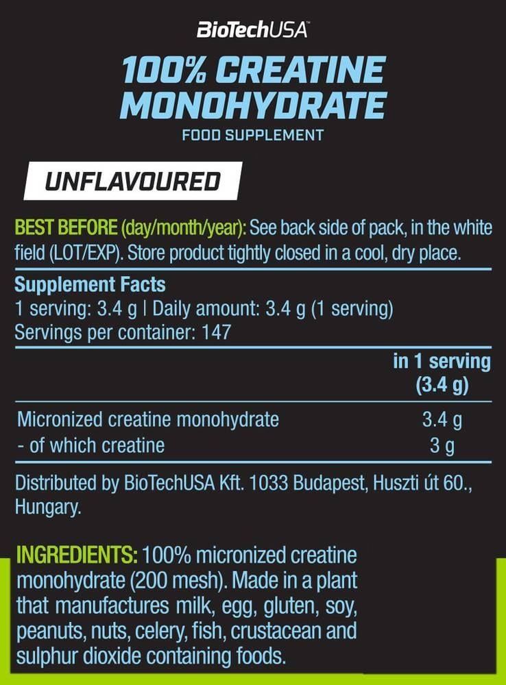 بيوتيك يو إس إيه كرياتين مونوهيدرات (500 جم) - Biotech USA Creatine Monohydrate