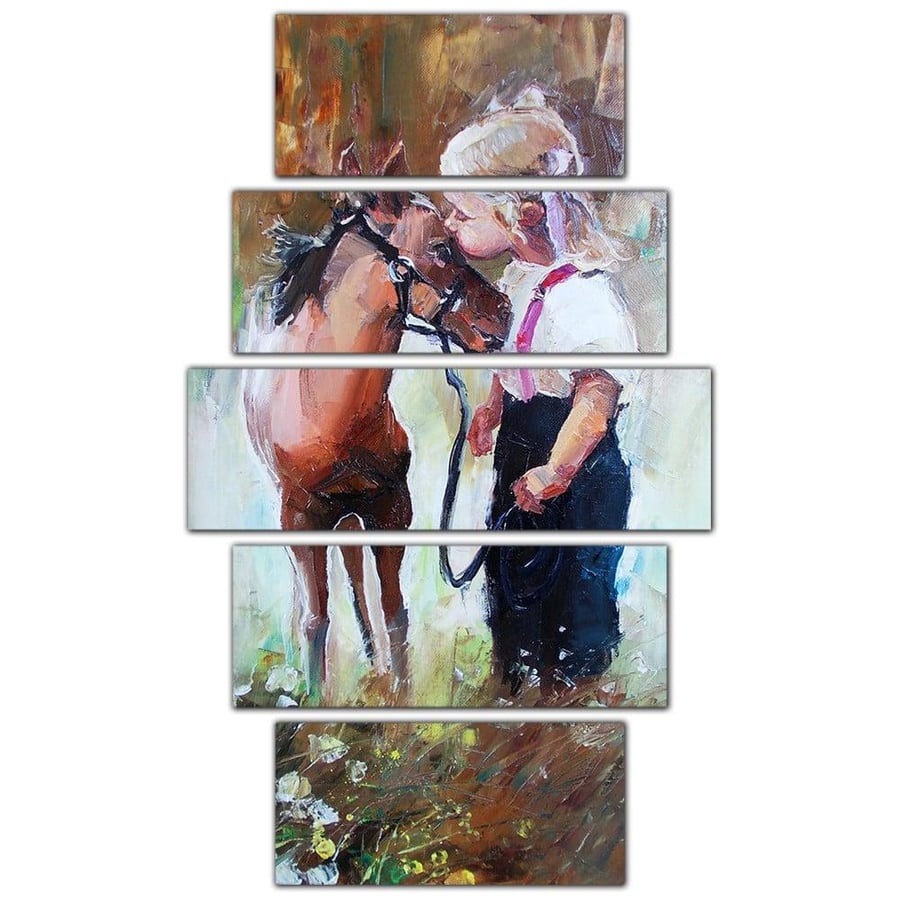 Wall panel - Girl with horse - 608 - divided into five graduated pieces - 1