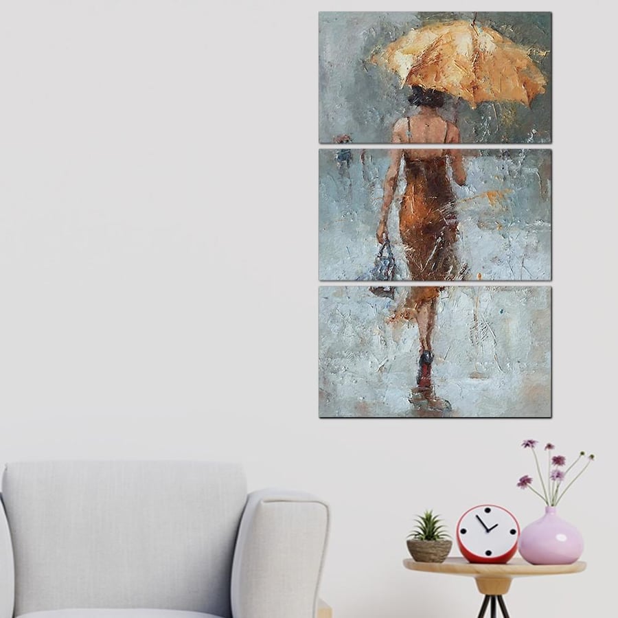Wall panel - Woman in the rain - 30049 - divided into three pieces