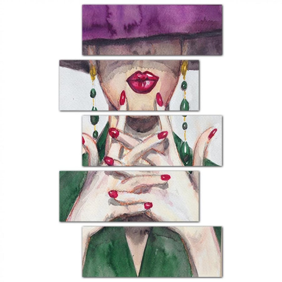 Wall panel - drawing of a woman with a hat - M1554 - divided into five graduated pieces - 2