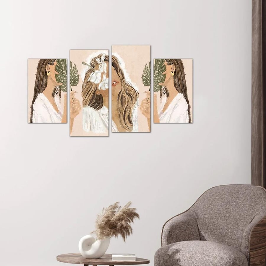 Wall panel drawing of three girls - 24545 - divided into four pieces