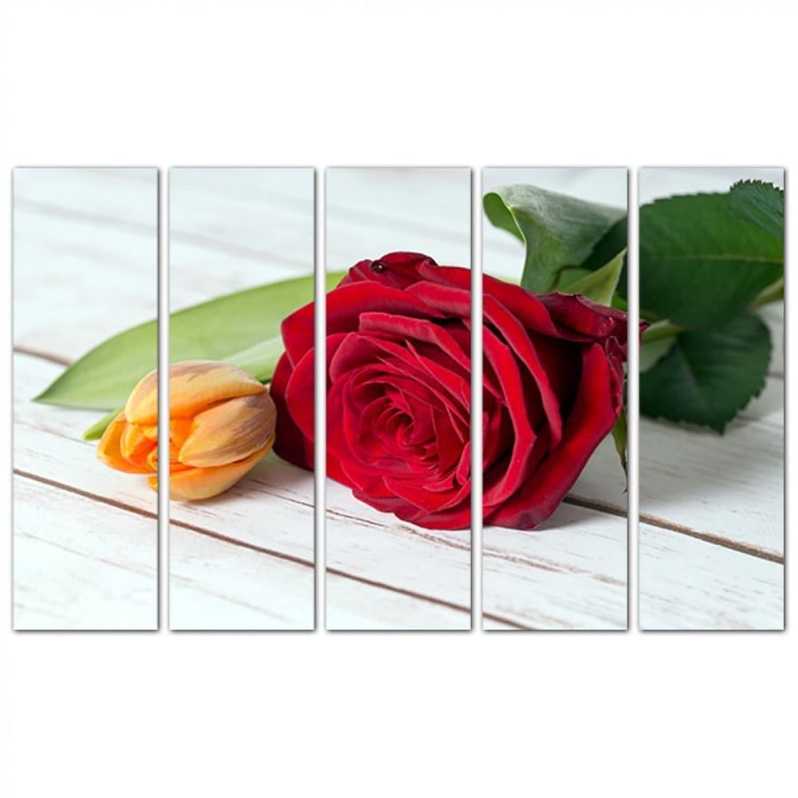 Wall panel - Red rose - 1545 - divided into five equal pieces