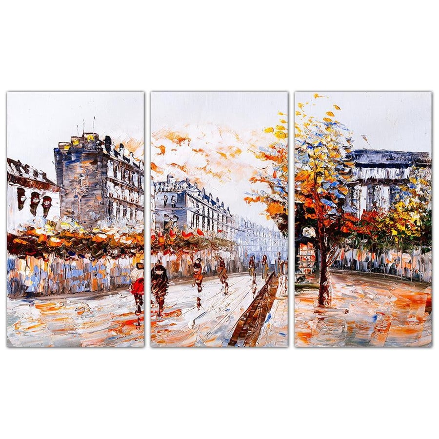 Wall panel - printed artistic drawing - the city and the people - 683 - divided into three pieces