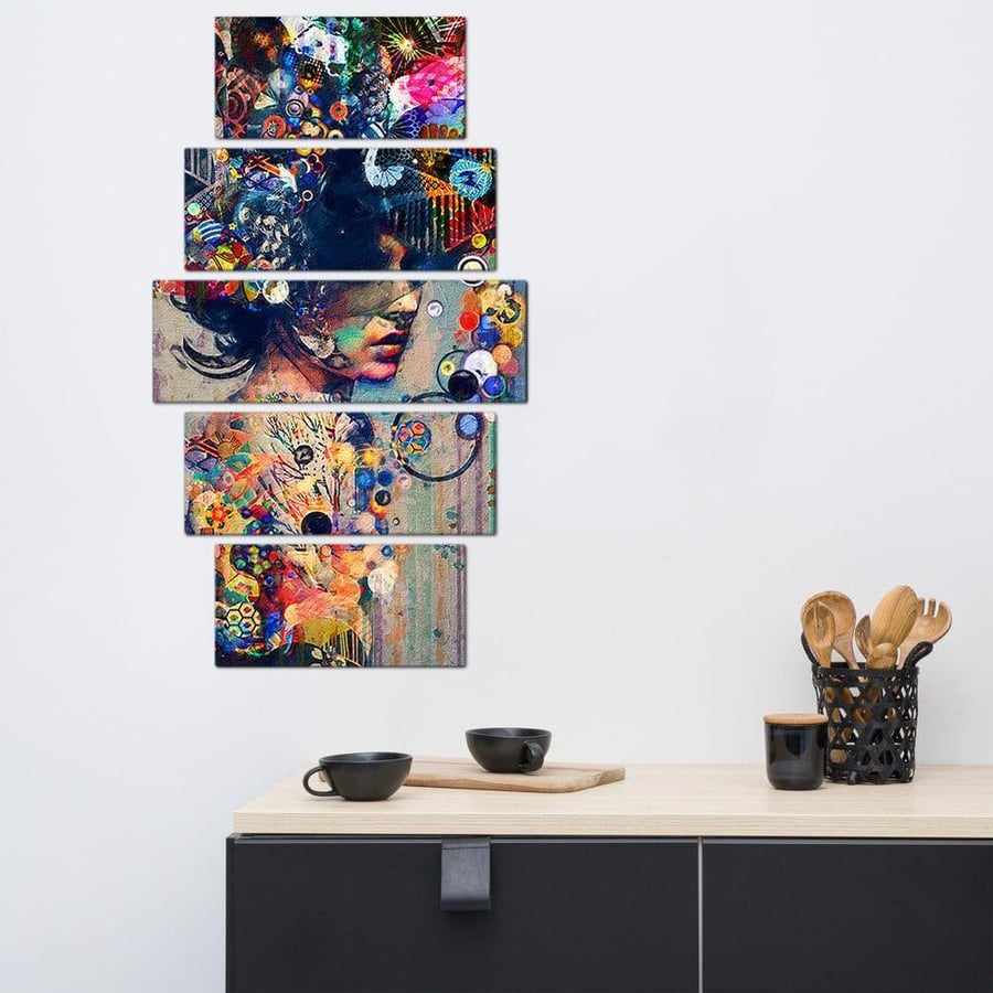 Wall art - Abstract woman drawing - 30041 - divided into five gradually arranged pieces - 1