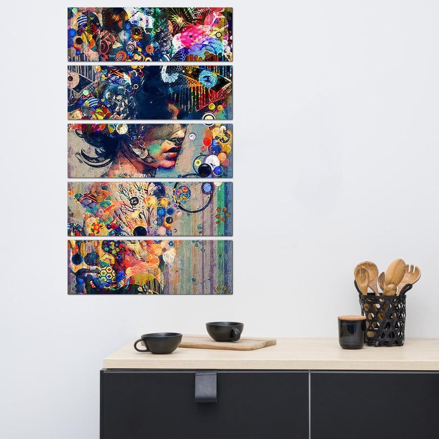Wall art - Abstract woman drawing - 30041 - divided into five equal pieces