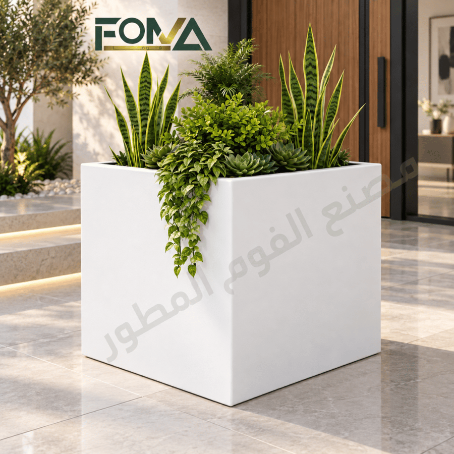 حوض زراعي فايبر مربع مودرن – أبيض