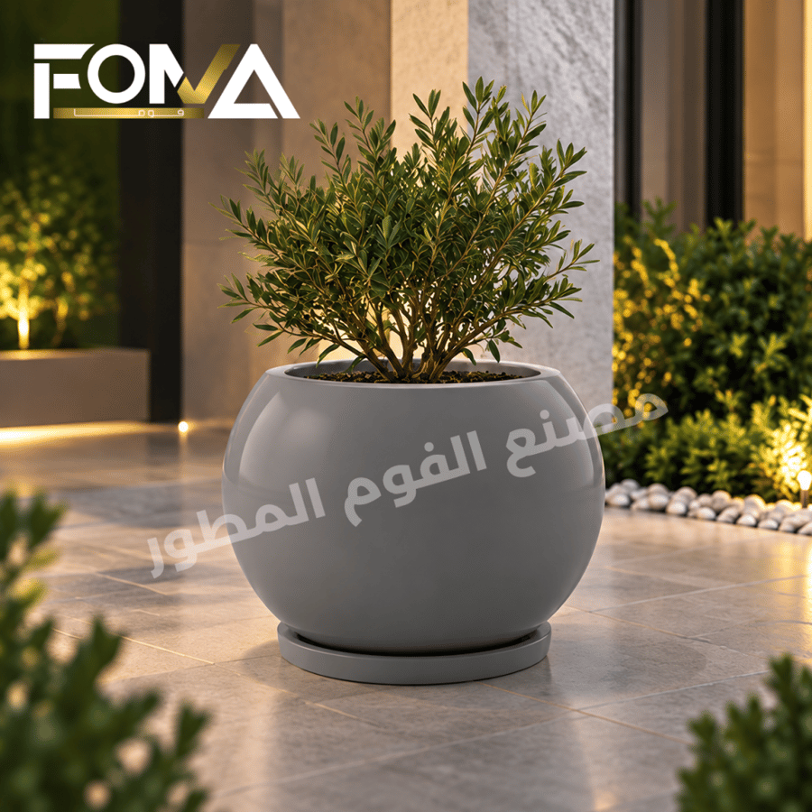 مركن فايبر دائري مع حوض تصريف – رمادي