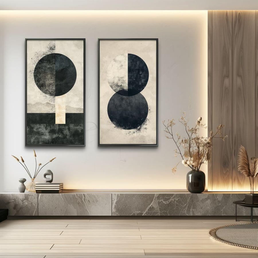 لوحات قماش ثنائية  بتصميم فن تجريدي هندسي