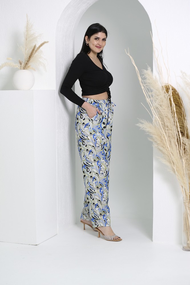 Summer linen trousers with colorful prints