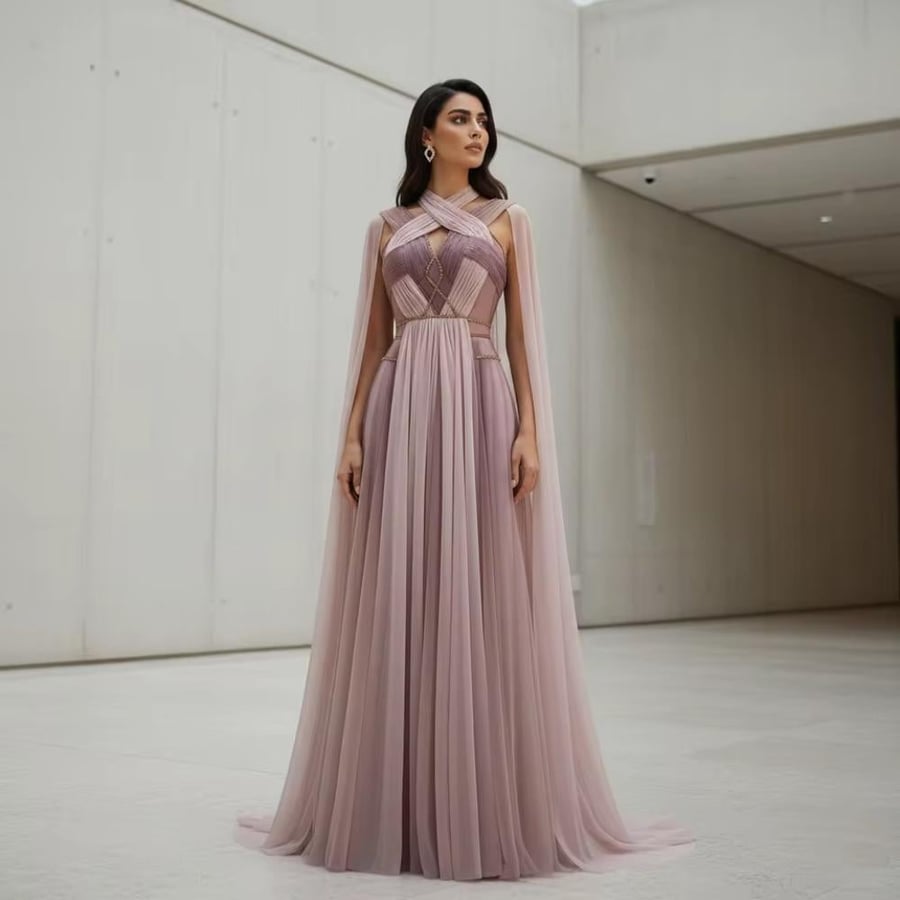 Ombre-colored dress in beige and pink