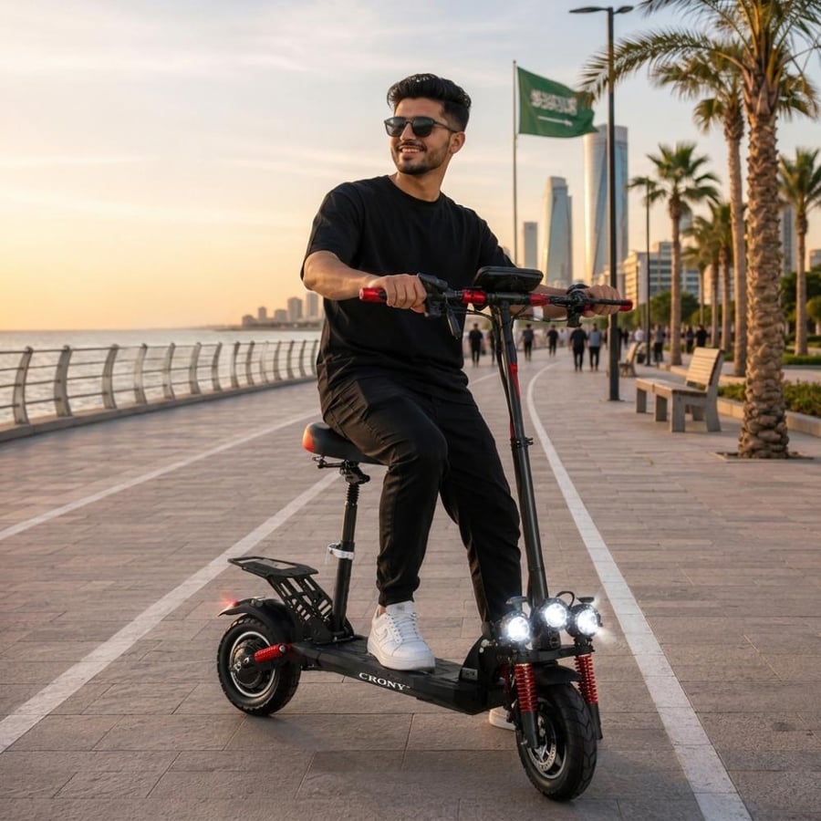 سكوتر كهربائي مع مقعد كروني CRONY V10 شاشة كبيرة محرك 1200W يتحمل 150 كجم مع ريموت كنترول وإشارات خلفية