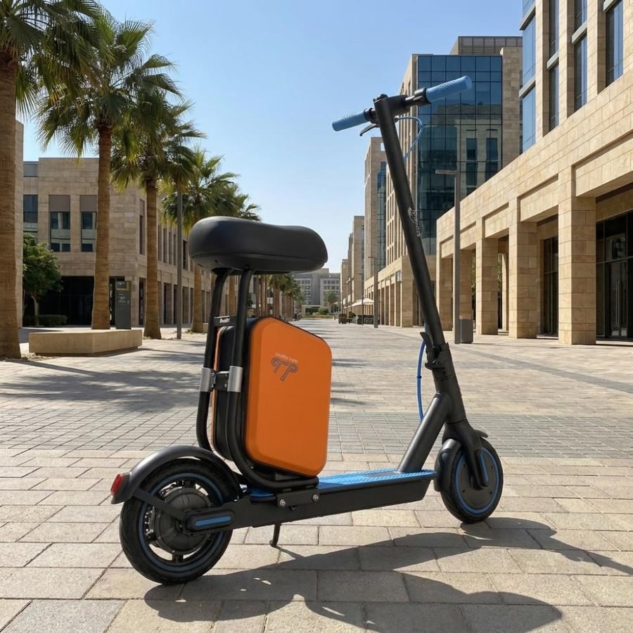 سكوتر كهربائي بمقعد نيوسبيد New Speed جهد 36V ودينمو 350W مع شنطة إضافية وكفرات حجري 8.5 وحامل جوال