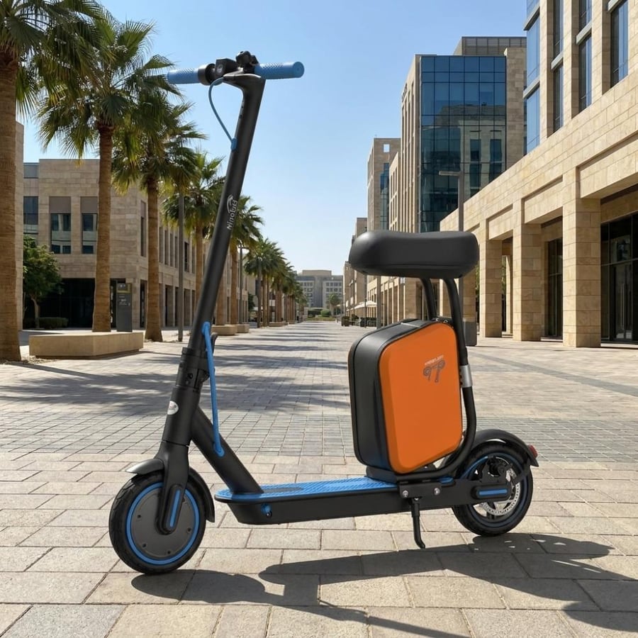 سكوتر كهربائي بمقعد نيوسبيد New Speed جهد 36V ودينمو 350W مع شنطة إضافية وكفرات حجري 8.5 وحامل جوال