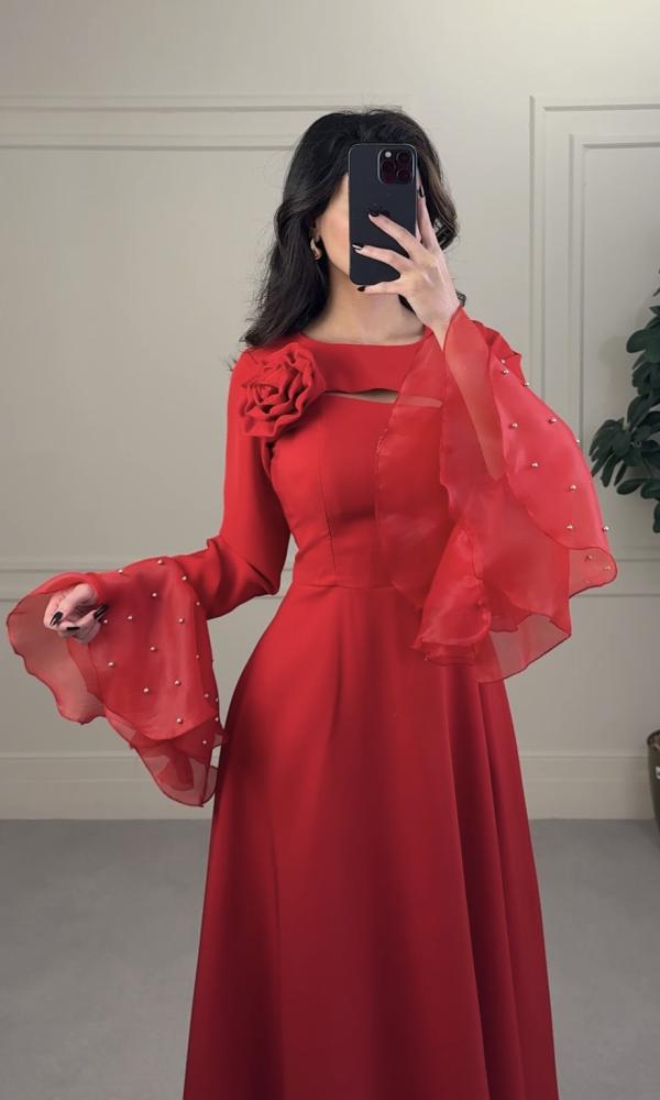 Red dress with bell sleeves