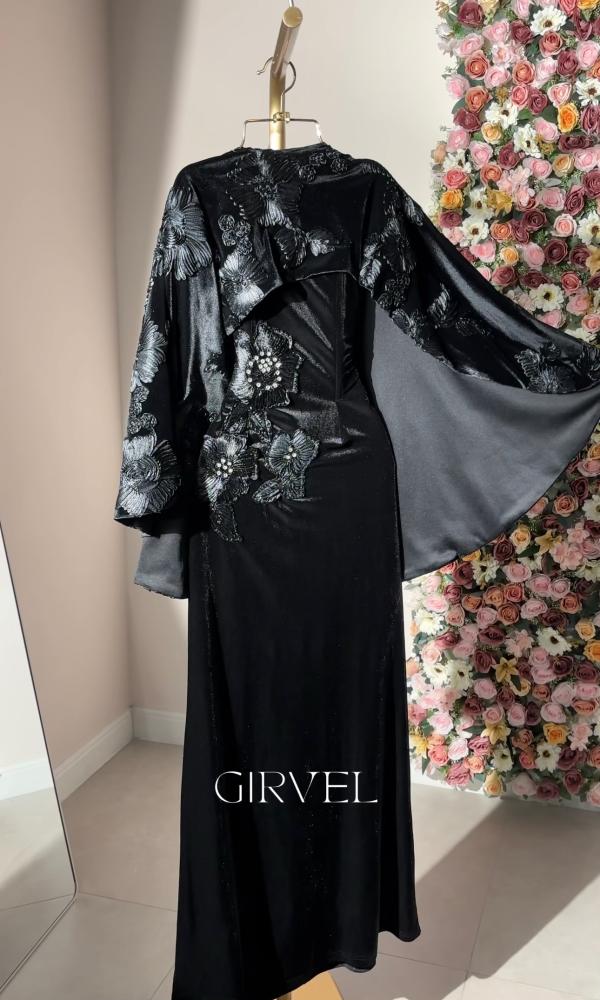 Black velvet evening dress
