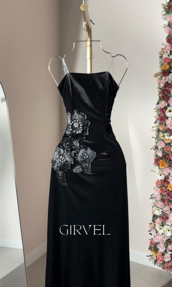 Black velvet evening dress