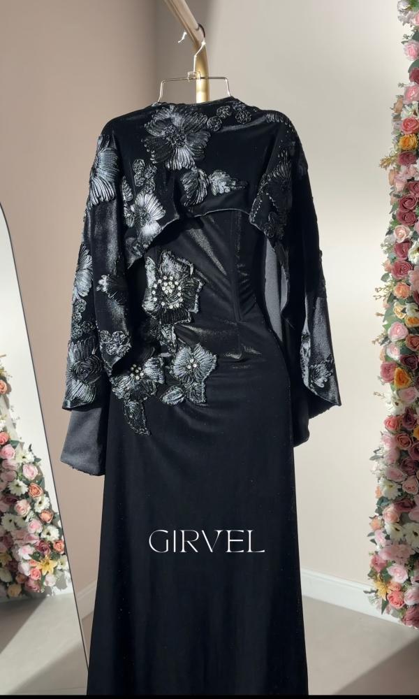 Black velvet evening dress