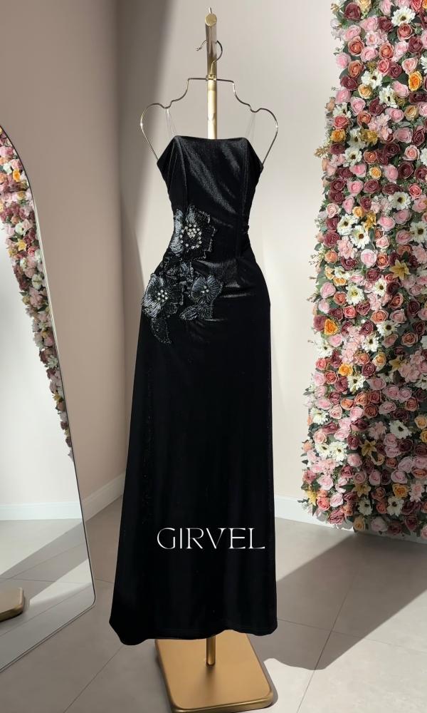 Black velvet evening dress