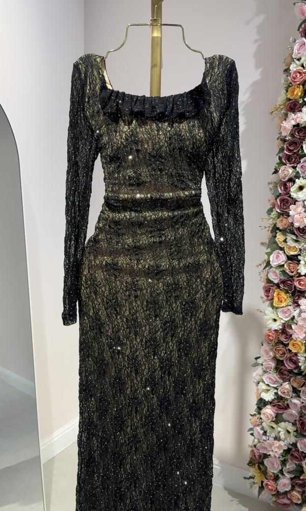 Soft black lace long dress
