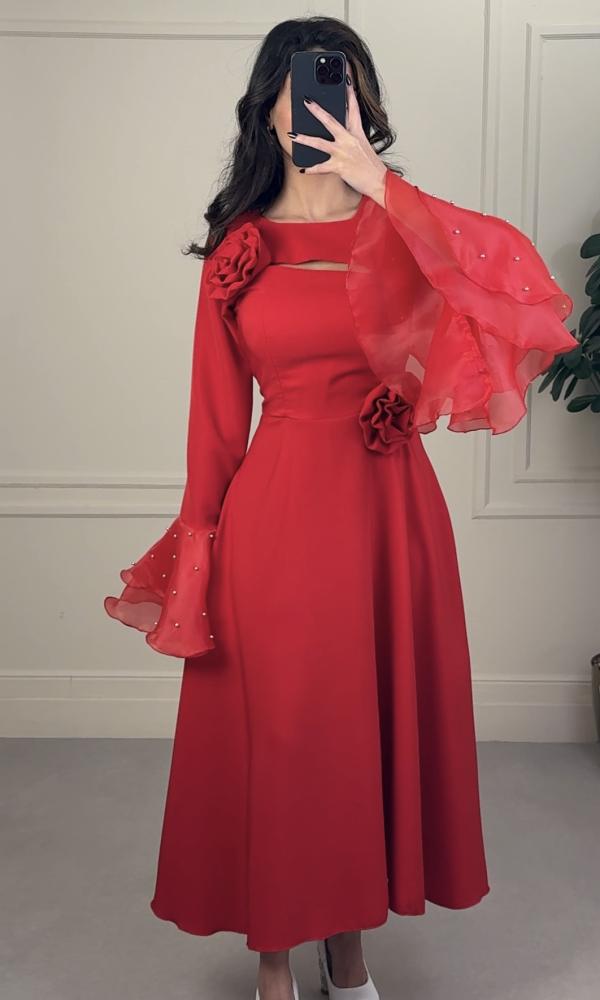 Red dress with bell sleeves