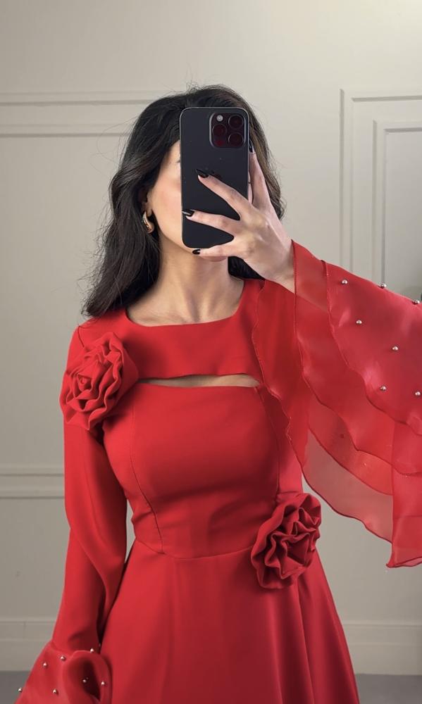 Red dress with bell sleeves