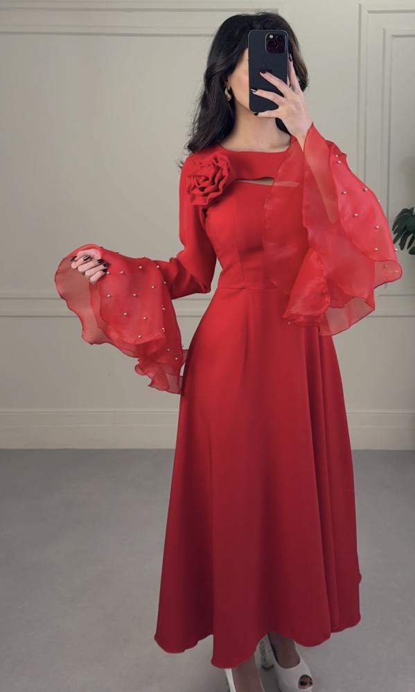 Red dress with bell sleeves