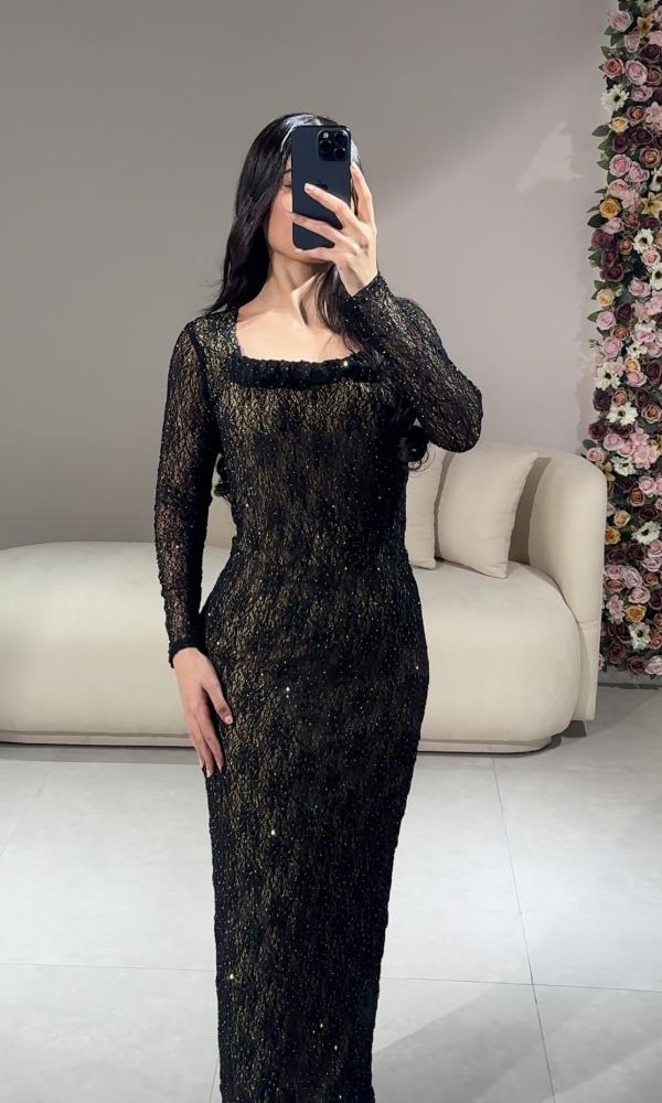 Soft black lace long dress