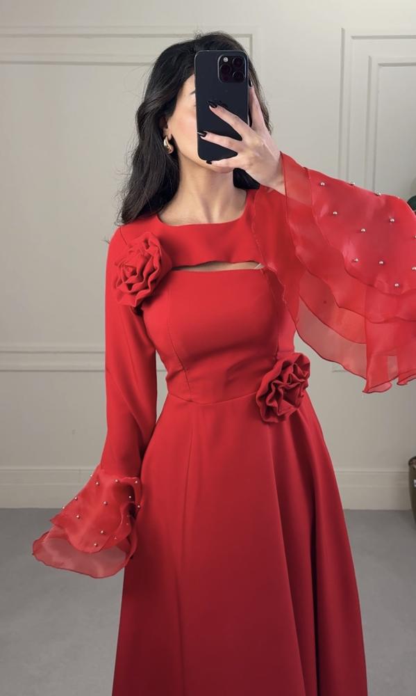 Red dress with bell sleeves