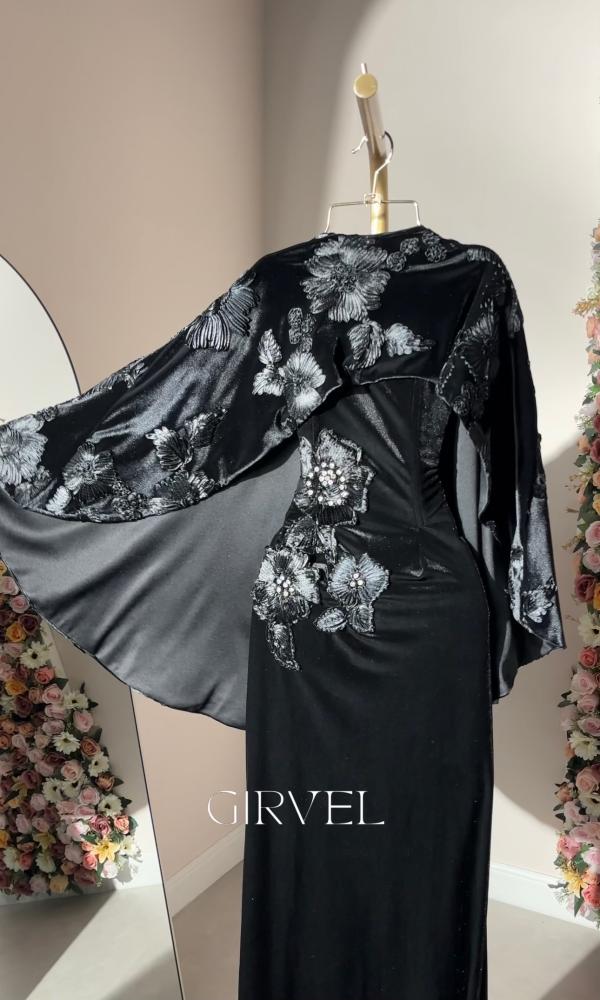 Black velvet evening dress