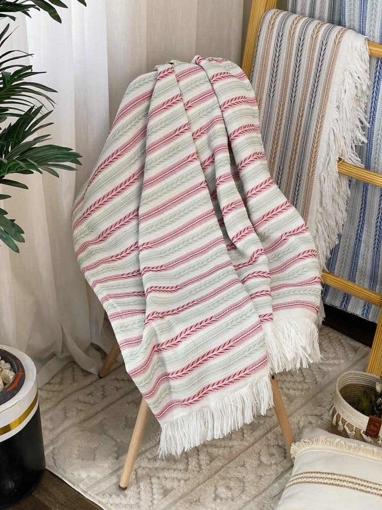 بطانية سنبلة صيفية مخططة بشراشيب – 220×240 سم