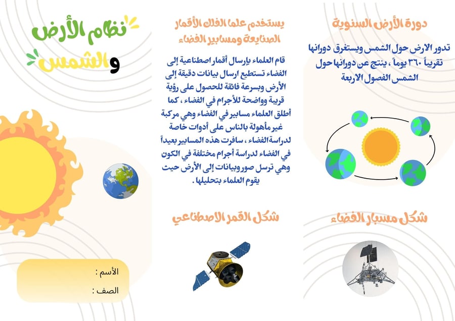 مطوية علوم سادس الفصل الثاني ( نظام الأرض والشمس )