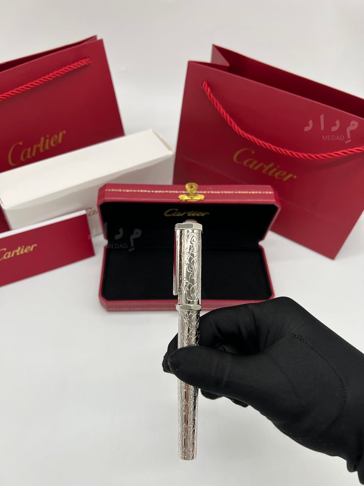 قلم كارتير فضي نقش حجر ذهبي Golden Stone Edition